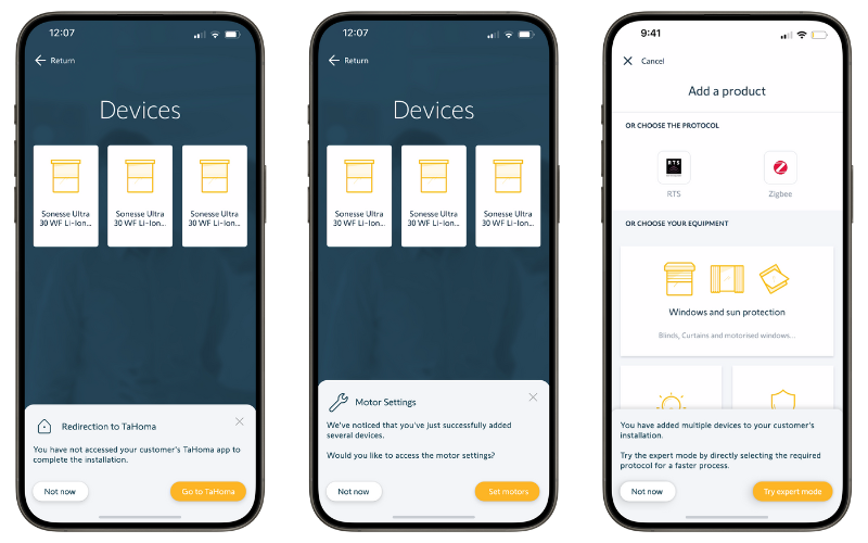 In-app messages in the TaHoma Pro app.